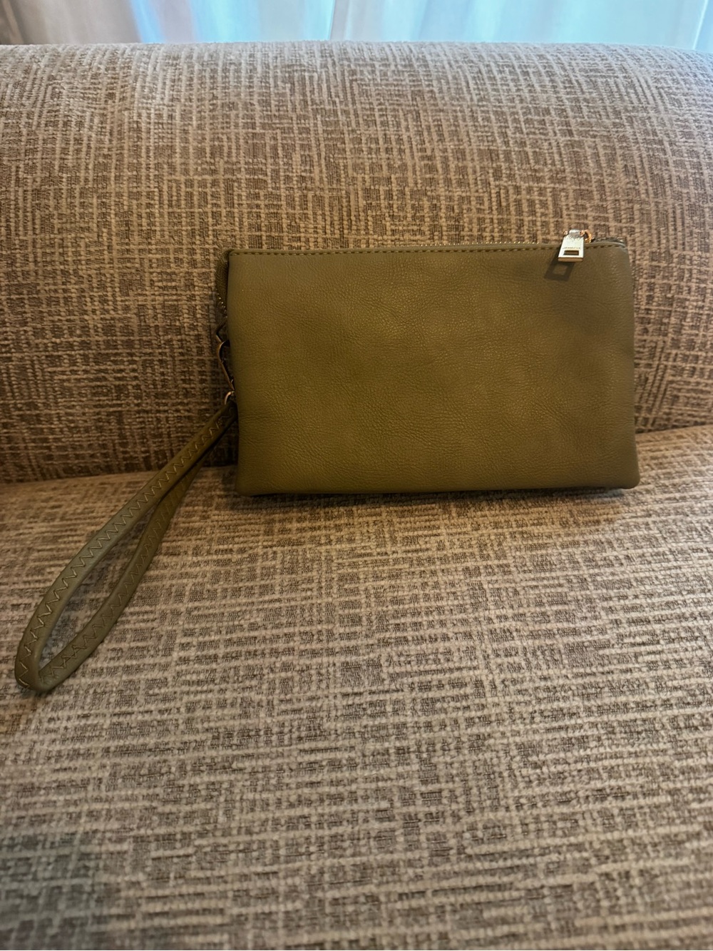 Olive Green Leather Wristlet Clutch
